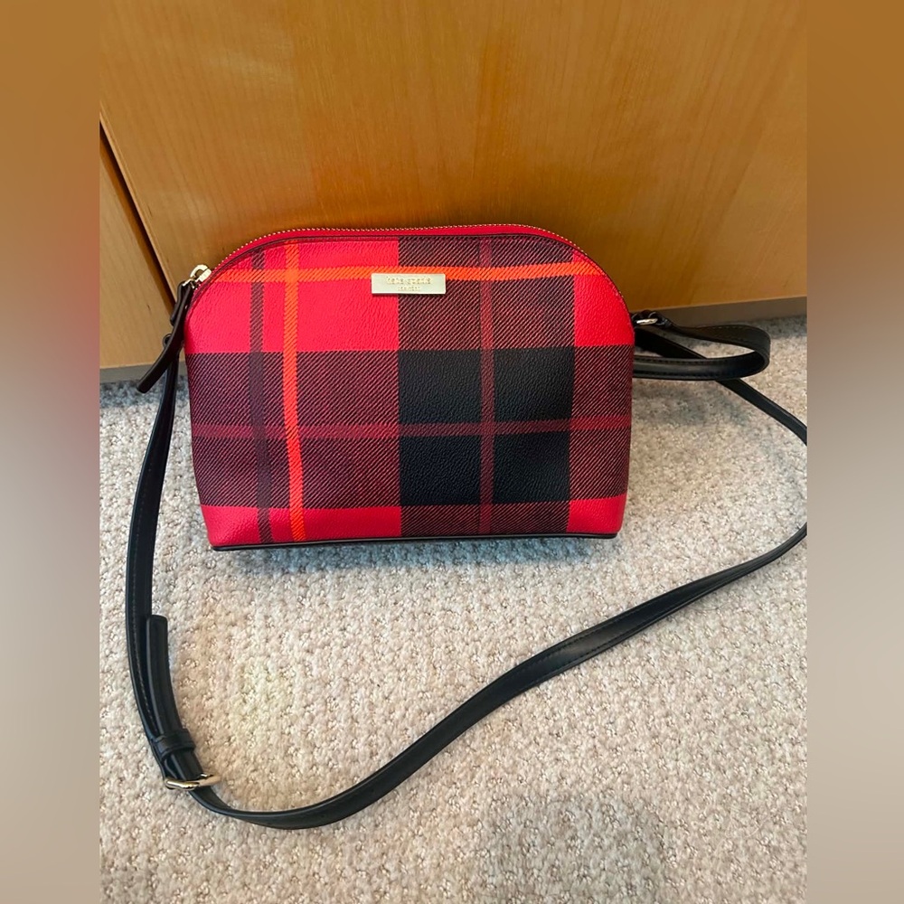 kate spade Red Plaid Crossbody with Black Strap